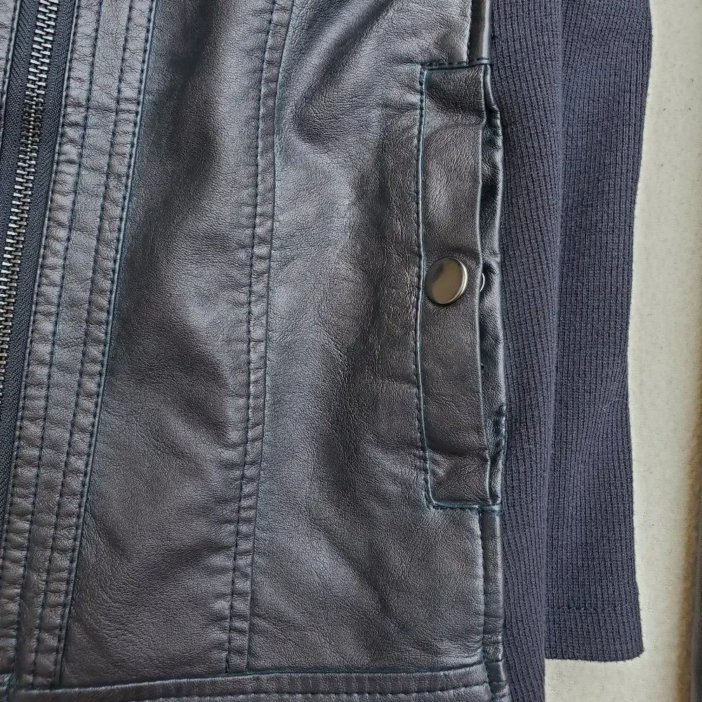 Sebby Collection blue faux leather moto jacket - Picture 7 of 16